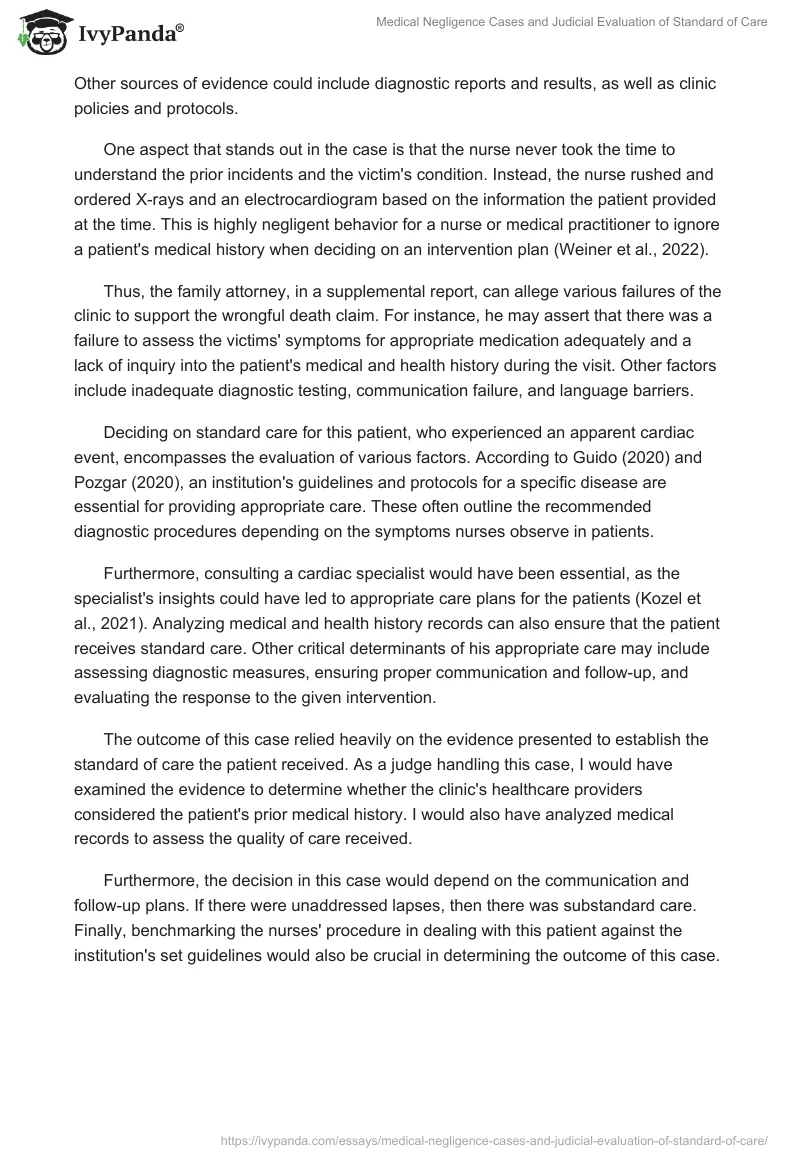 Medical Negligence Cases and Judicial Evaluation of Standard of Care. Page 2