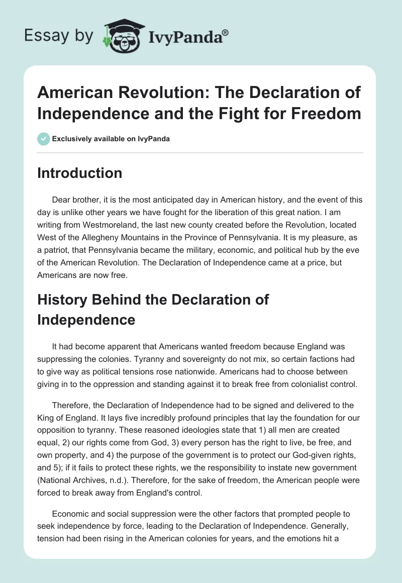 American Revolution: The Declaration of Independence and the Fight for Freedom. Page 1