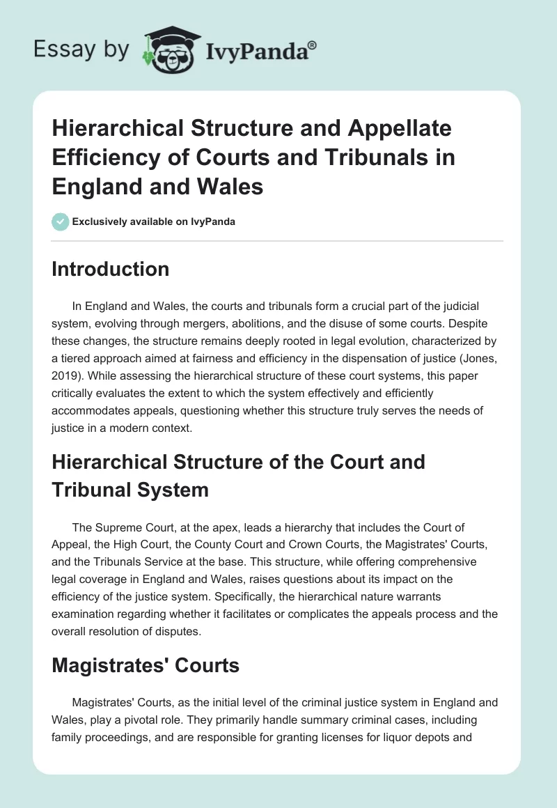 Hierarchical Structure and Appellate Efficiency of Courts and Tribunals in England and Wales. Page 1