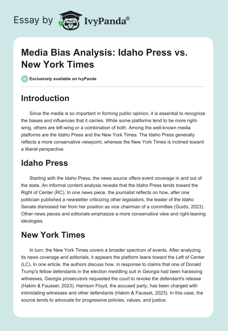 Media Bias Analysis: Idaho Press vs. New York Times. Page 1