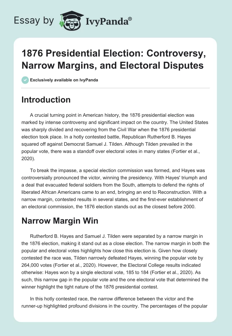 1876 Presidential Election: Controversy, Narrow Margins, and Electoral Disputes. Page 1