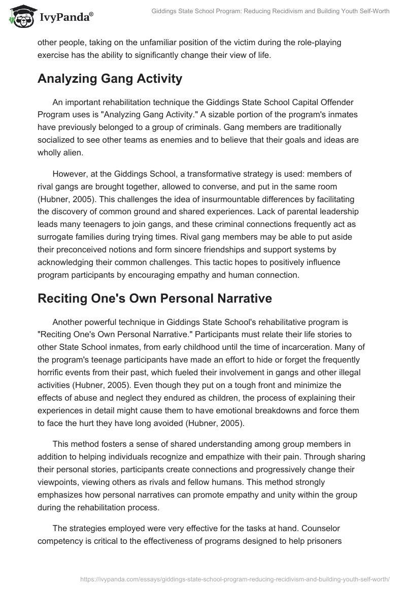 Giddings State School Program: Reducing Recidivism and Building Youth Self-Worth. Page 2