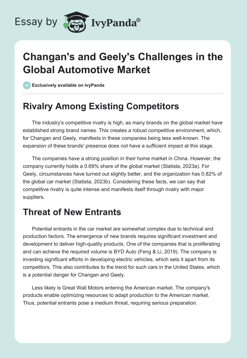 Changan's and Geely's Challenges in the Global Automotive Market. Page 1