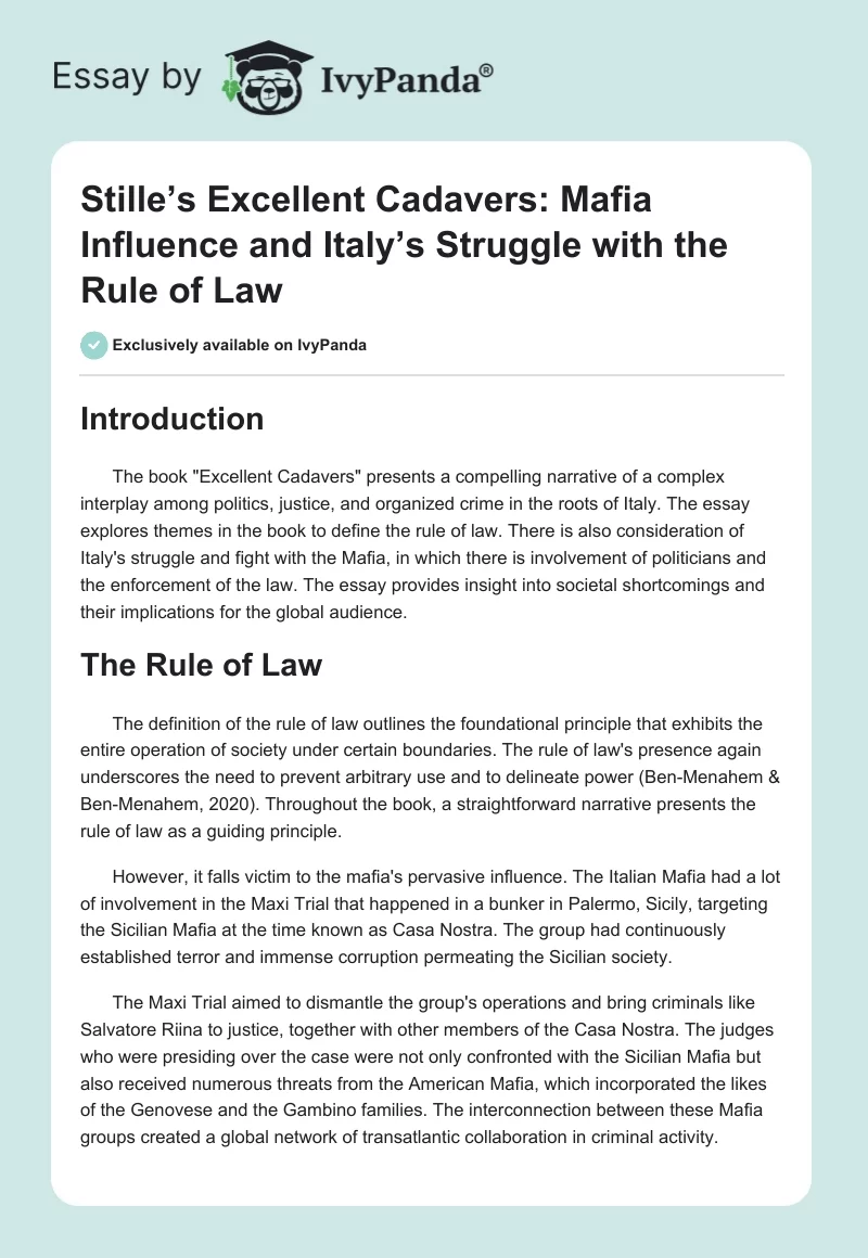 Stille’s Excellent Cadavers: Mafia Influence and Italy’s Struggle with the Rule of Law. Page 1