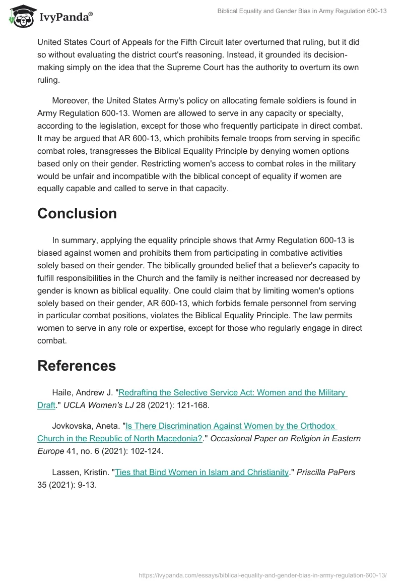 Biblical Equality and Gender Bias in Army Regulation 600-13. Page 2