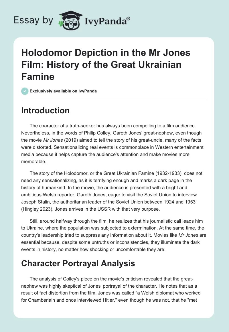 Holodomor Depiction in the Mr Jones Film: History of the Great Ukrainian Famine. Page 1