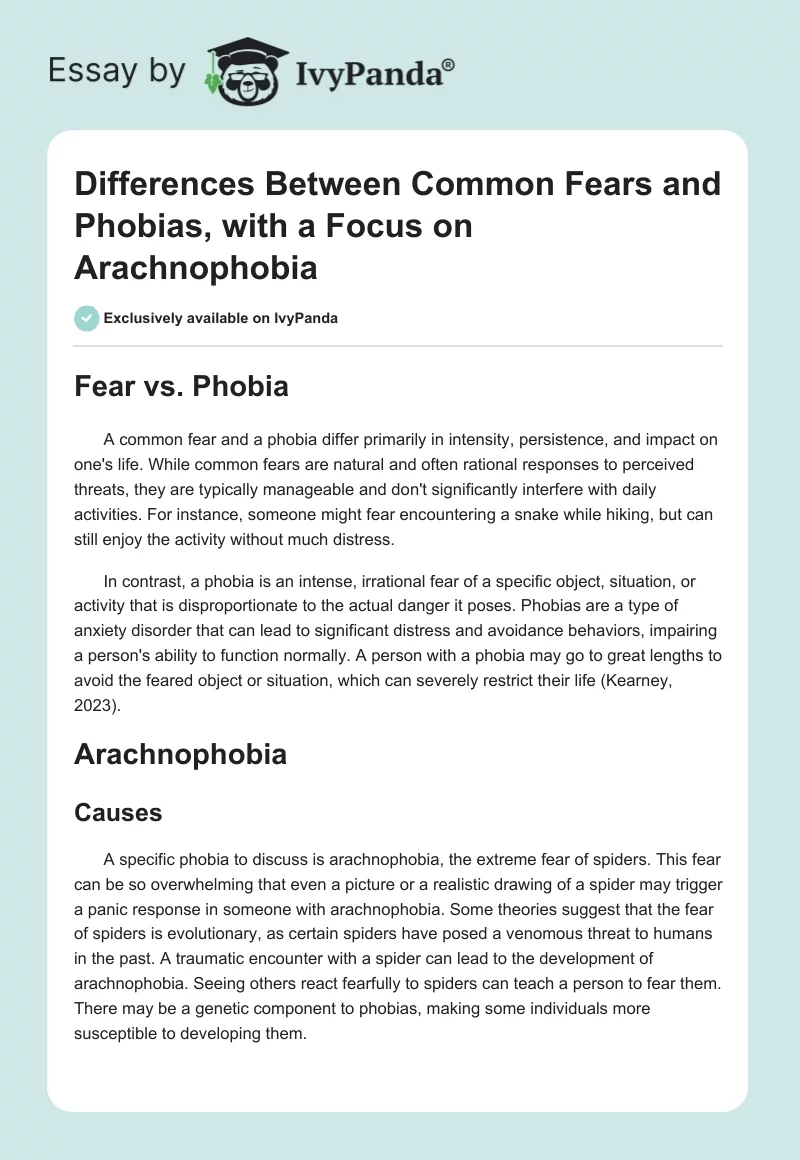 Differences Between Common Fears and Phobias, with a Focus on Arachnophobia. Page 1