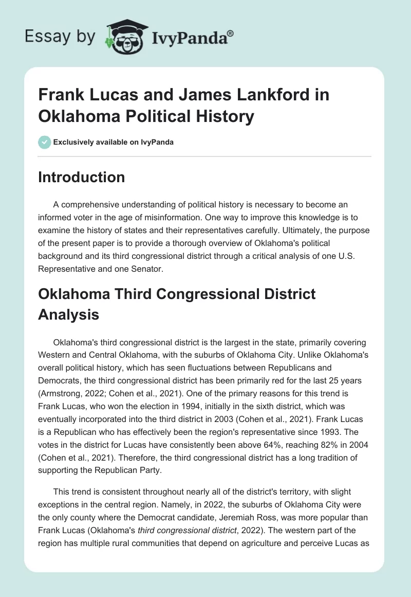 Frank Lucas and James Lankford in Oklahoma Political History. Page 1