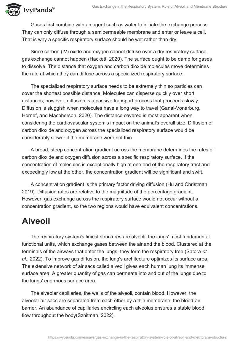 Gas Exchange in the Respiratory System: Role of Alveoli and Membrane Structure. Page 2