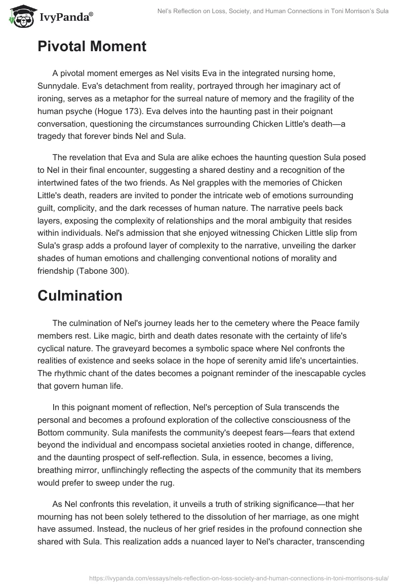 Nel’s Reflection on Loss, Society, and Human Connections in Toni Morrison’s Sula. Page 2