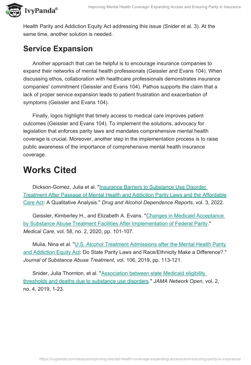 Improving Mental Health Coverage: Expanding Access and Ensuring Parity in Insurance. Page 2