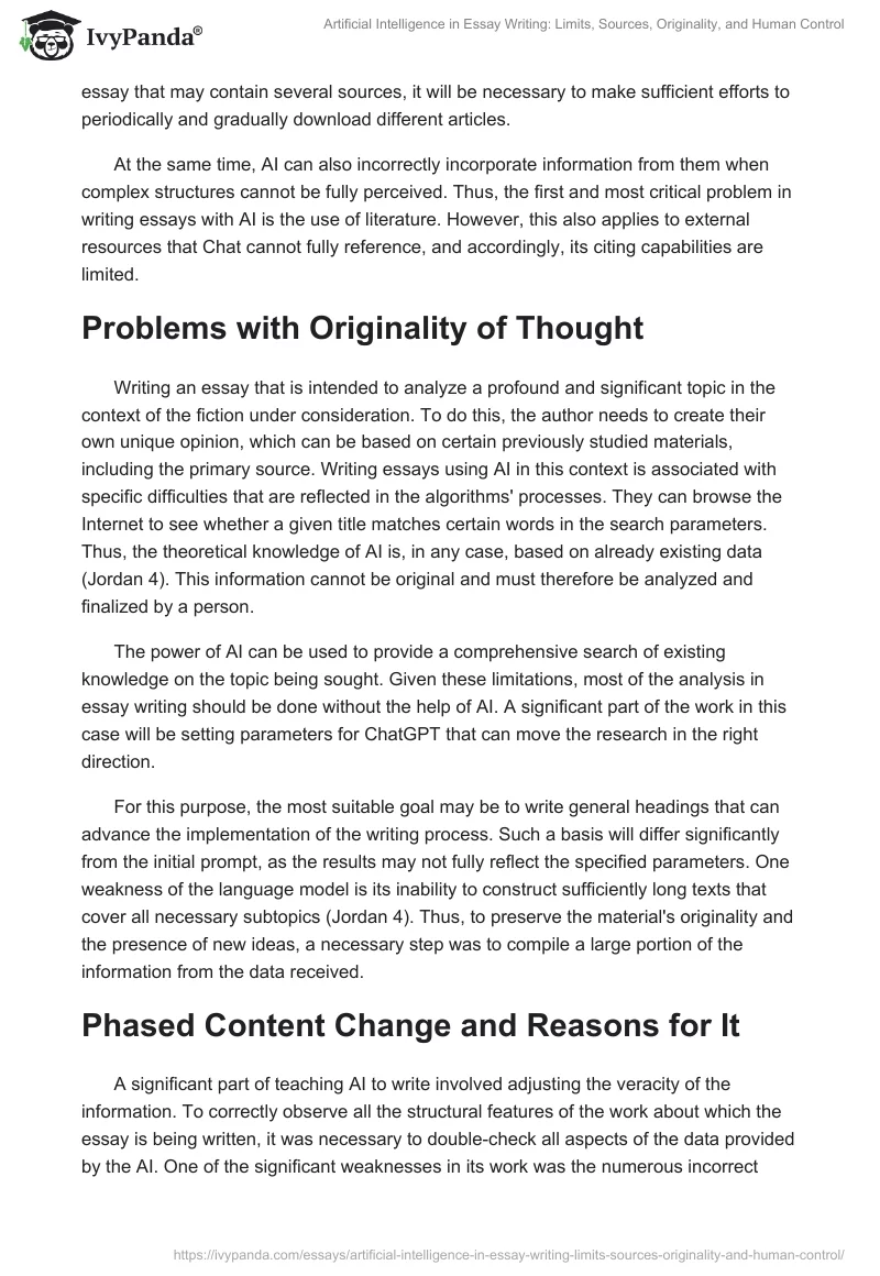 Artificial Intelligence in Essay Writing: Limits, Sources, Originality, and Human Control. Page 2