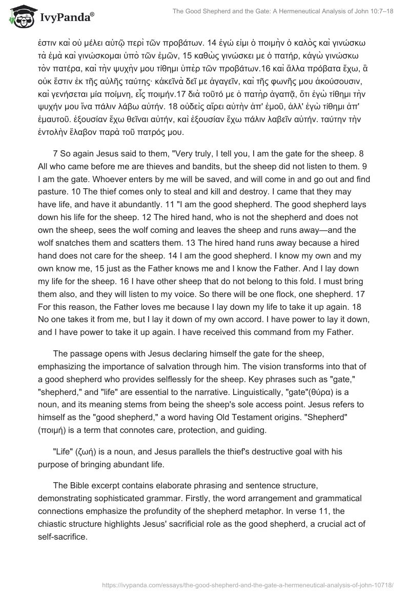 The Good Shepherd and the Gate: A Hermeneutical Analysis of John 10:7–18. Page 2