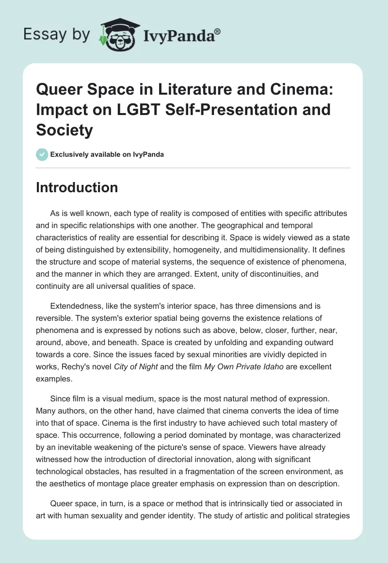 Queer Space in Literature and Cinema: Impact on LGBT Self-Presentation and Society. Page 1
