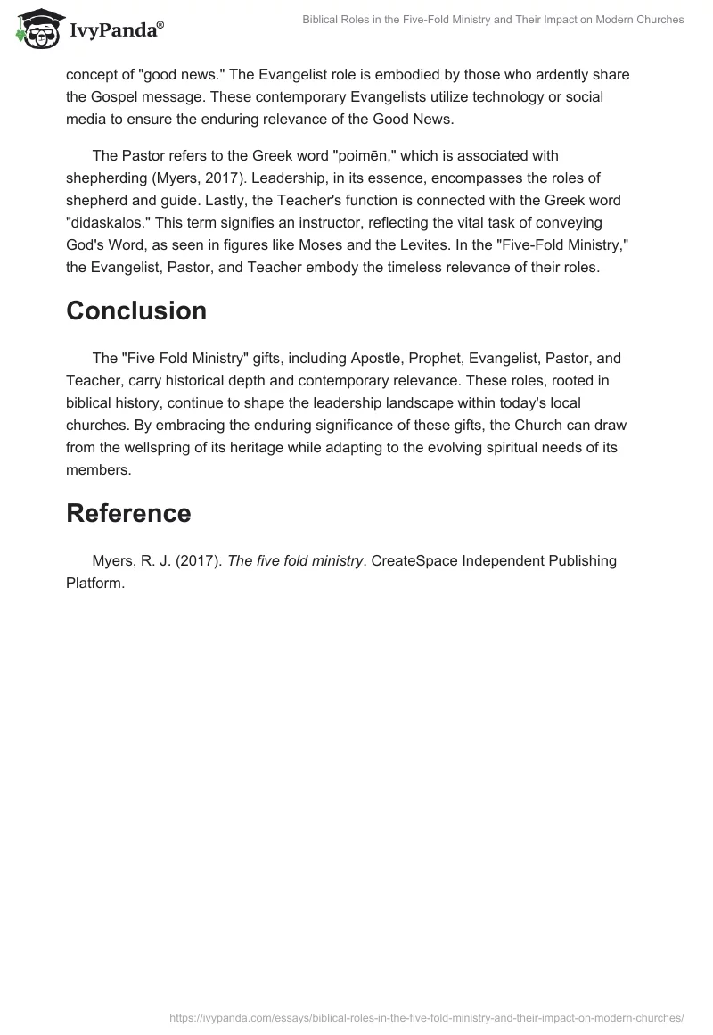 Biblical Roles in the Five-Fold Ministry and Their Impact on Modern Churches. Page 2
