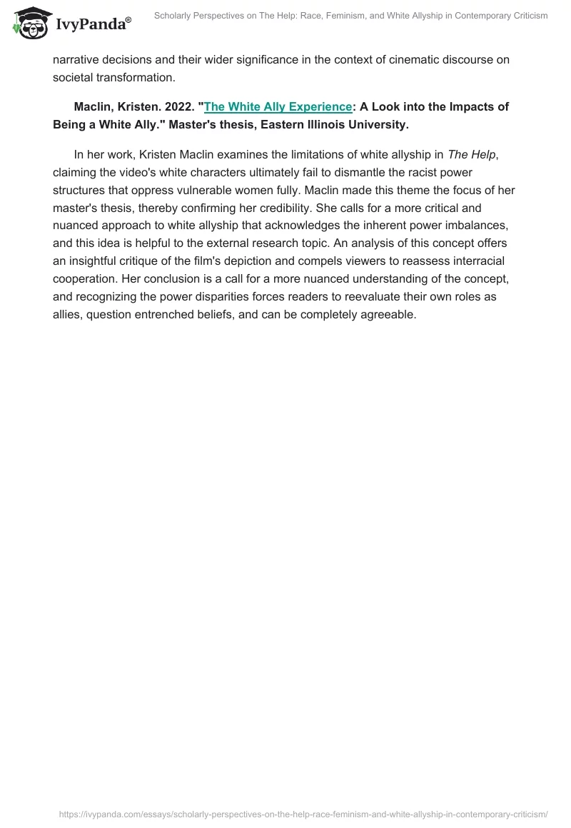 Scholarly Perspectives on The Help: Race, Feminism, and White Allyship in Contemporary Criticism. Page 2
