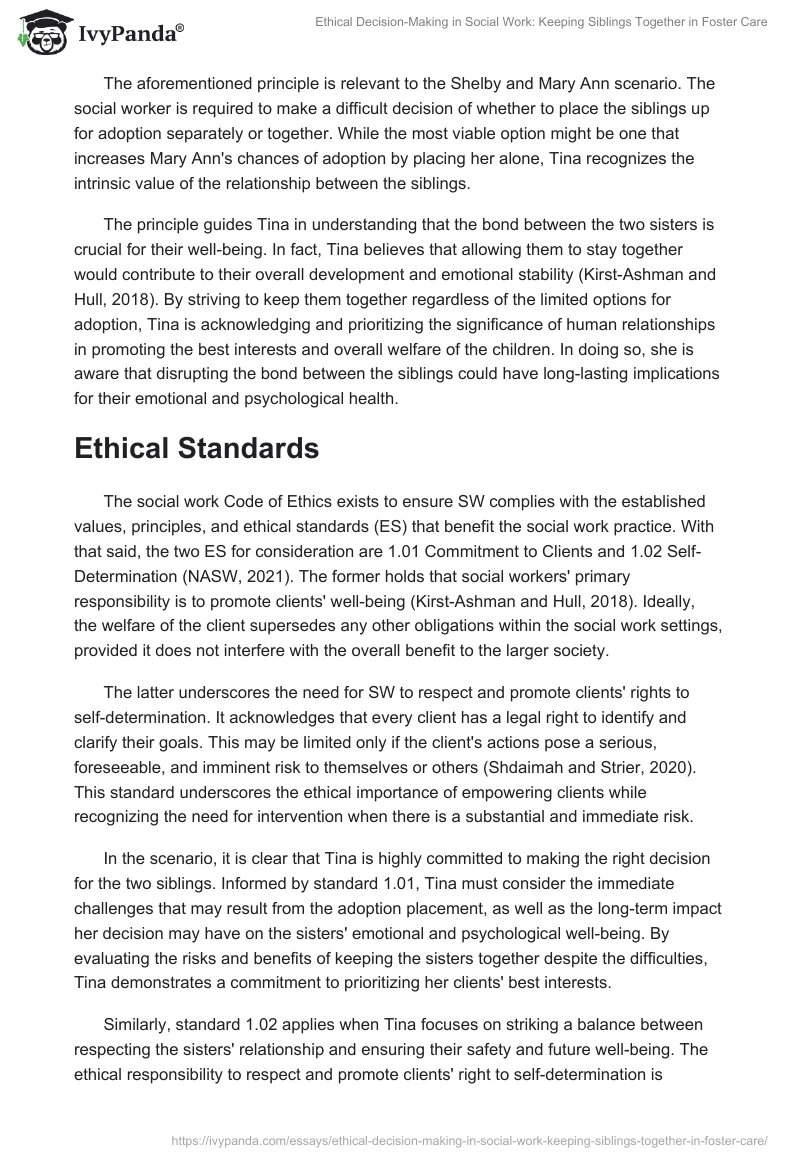 Ethical Decision-Making in Social Work: Keeping Siblings Together in Foster Care. Page 2