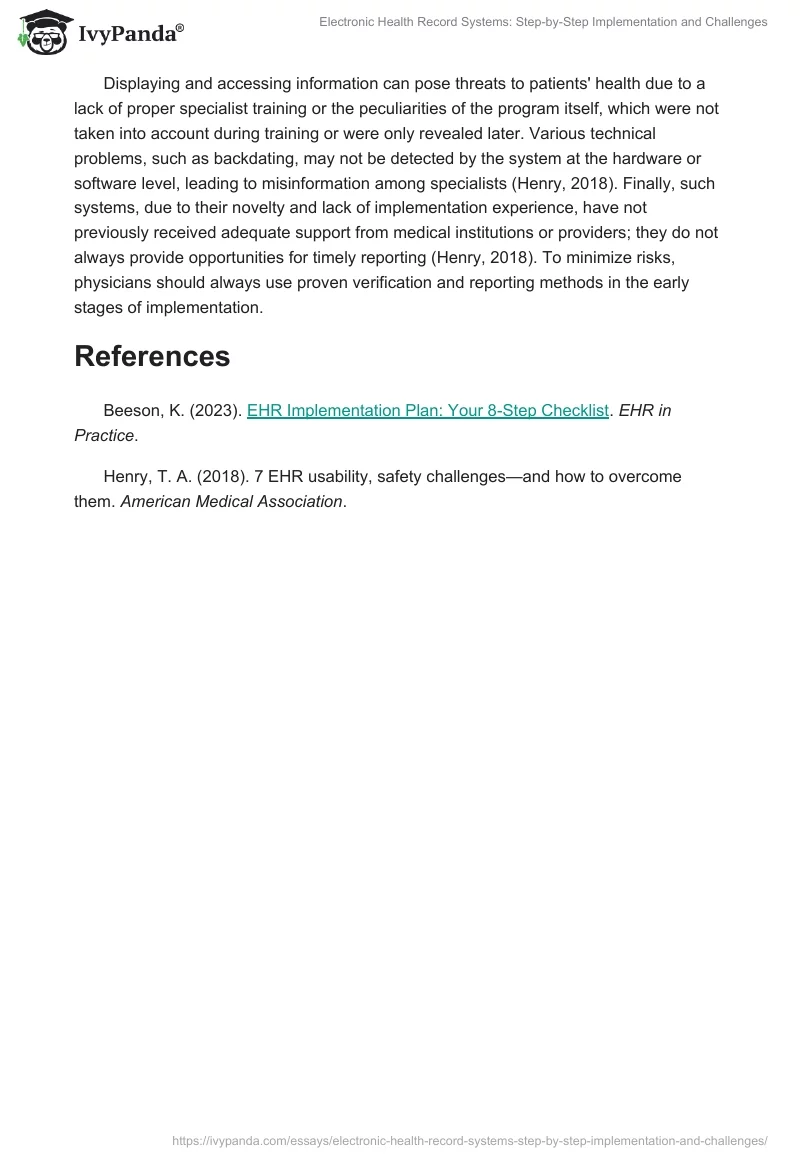 Electronic Health Record Systems: Step-by-Step Implementation and Challenges. Page 2