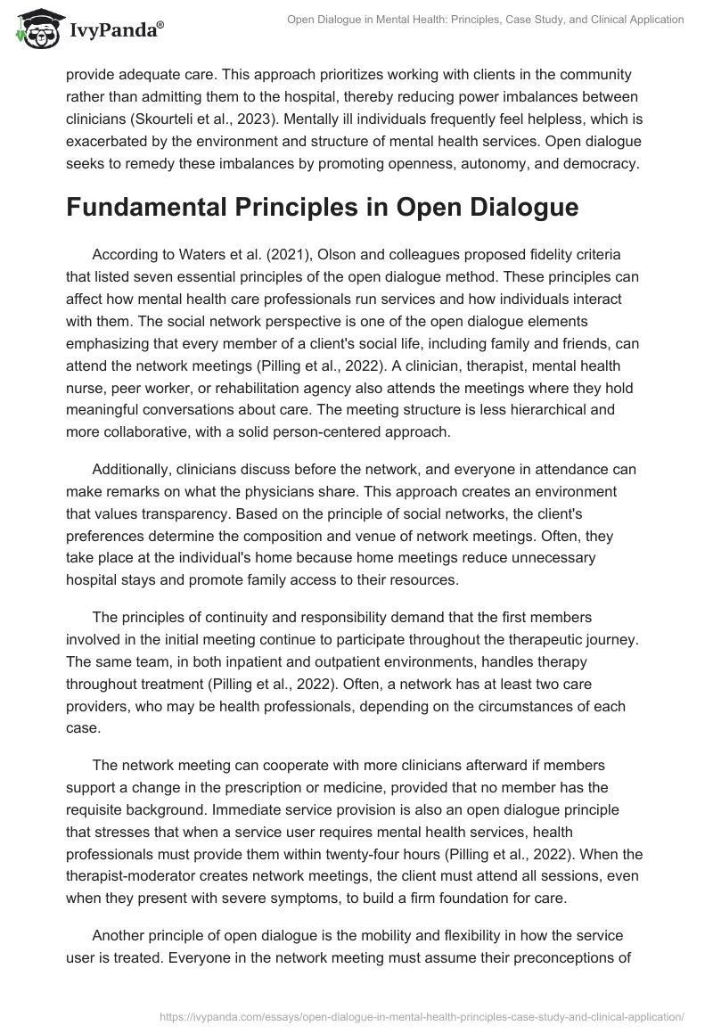 Open Dialogue in Mental Health: Principles, Case Study, and Clinical Application. Page 2
