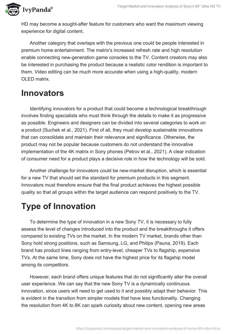 Target Market and Innovation Analysis of Sony’s 65” Ultra HD TV. Page 2