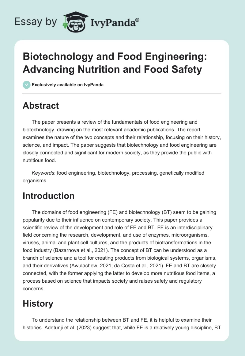 Biotechnology and Food Engineering: Advancing Nutrition and Food Safety. Page 1