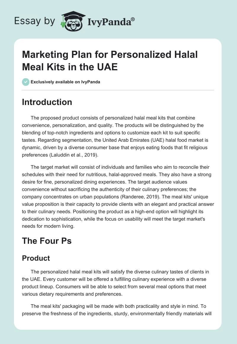 Marketing Plan for Personalized Halal Meal Kits in the UAE. Page 1