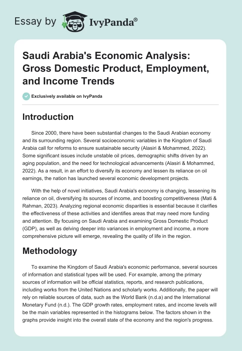 Saudi Arabia's Economic Analysis: Gross Domestic Product, Employment, and Income Trends. Page 1