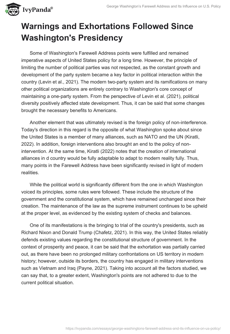 George Washington’s Farewell Address and Its Influence on U.S. Policy. Page 2