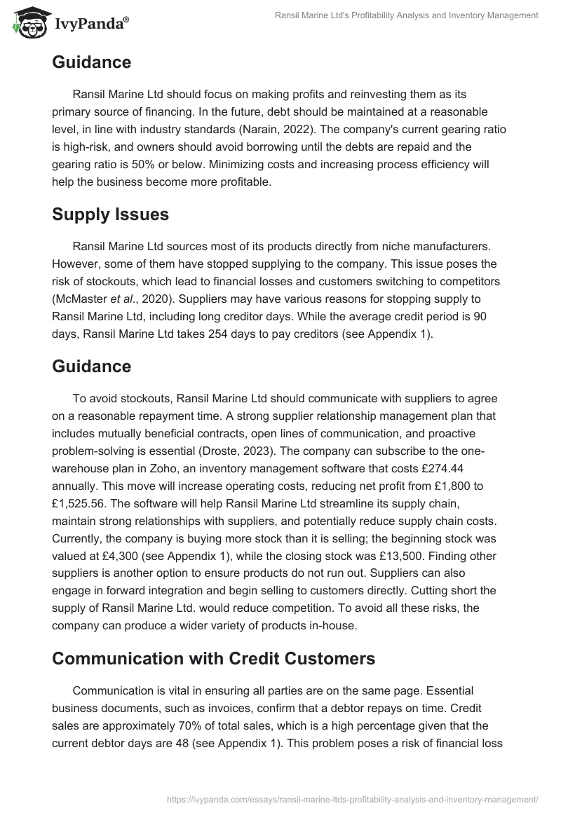 Ransil Marine Ltd's Profitability Analysis and Inventory Management. Page 2