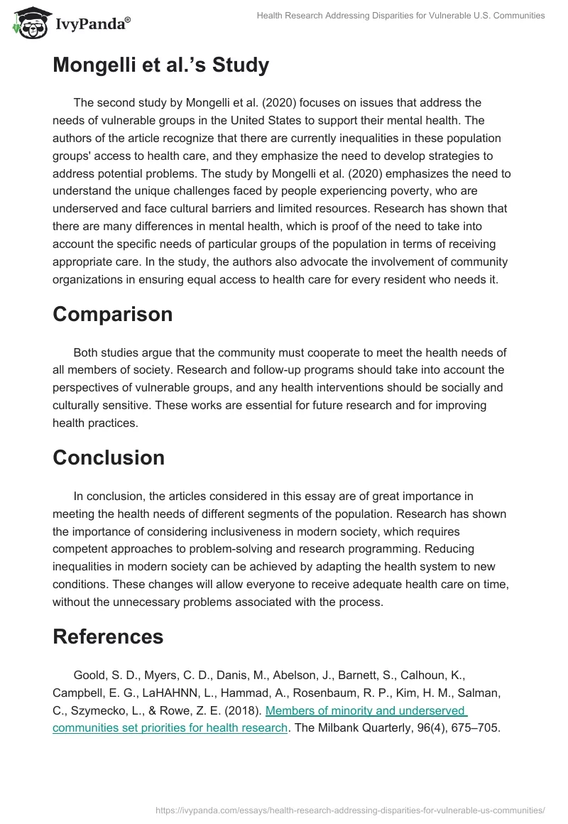 Health Research Addressing Disparities for Vulnerable U.S. Communities. Page 2