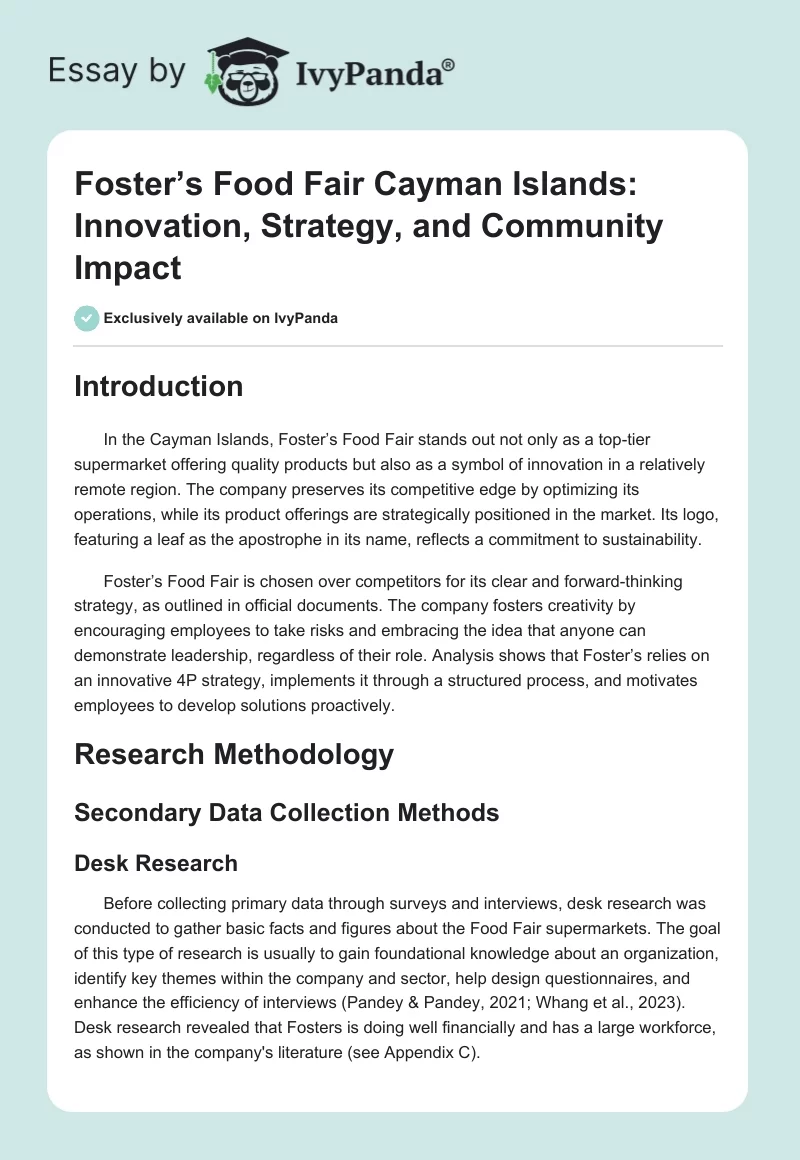 Foster’s Food Fair Cayman Islands: Innovation, Strategy, and Community Impact. Page 1