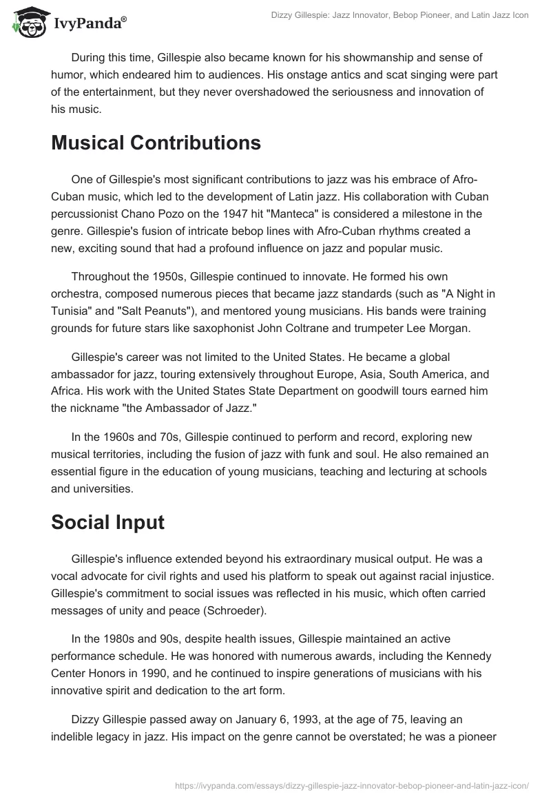 Dizzy Gillespie: Jazz Innovator, Bebop Pioneer, and Latin Jazz Icon. Page 2