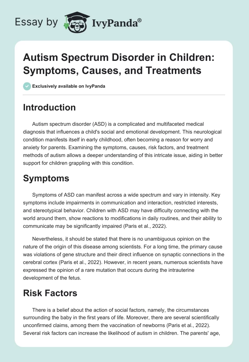 Autism Spectrum Disorder in Children: Symptoms, Causes, and Treatments. Page 1
