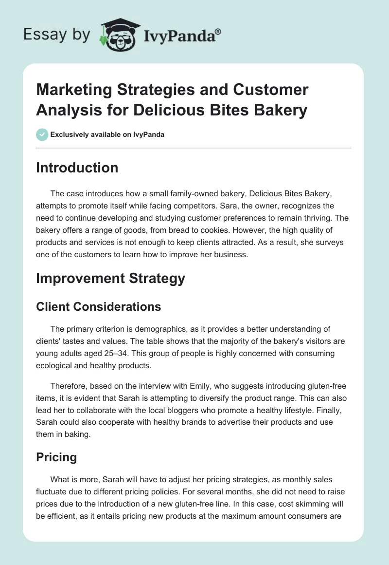 Marketing Strategies and Customer Analysis for Delicious Bites Bakery. Page 1