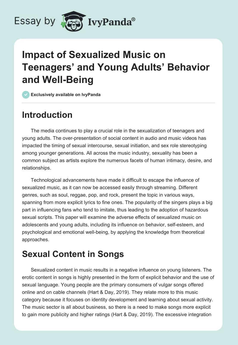 Impact of Sexualized Music on Teenagers’ and Young Adults’ Behavior and Well-Being. Page 1
