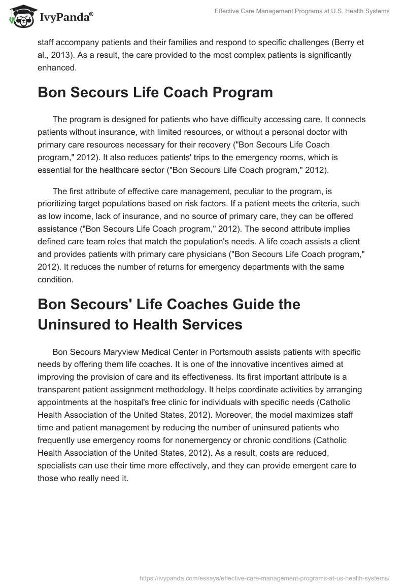 Effective Care Management Programs at U.S. Health Systems. Page 2