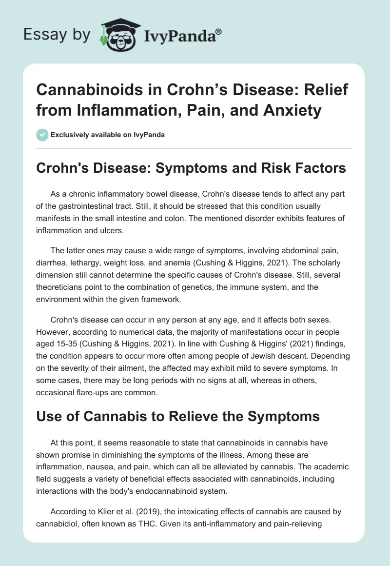 Cannabinoids in Crohn’s Disease: Relief from Inflammation, Pain, and Anxiety. Page 1