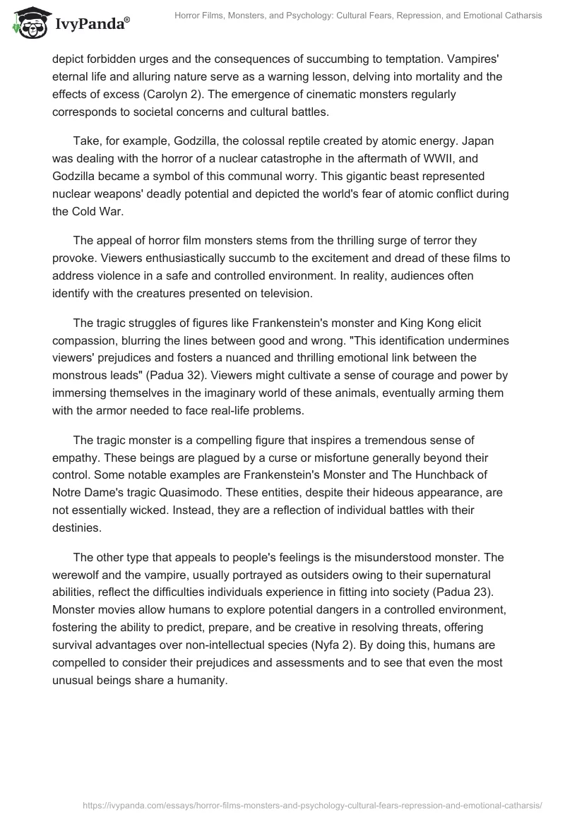 Horror Films, Monsters, and Psychology: Cultural Fears, Repression, and Emotional Catharsis. Page 2