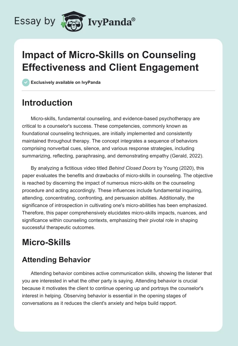 Impact of Micro-Skills on Counseling Effectiveness and Client Engagement. Page 1