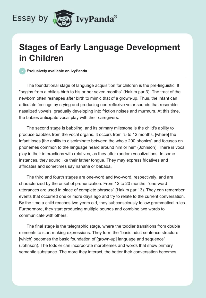Stages of Early Language Development in Children. Page 1