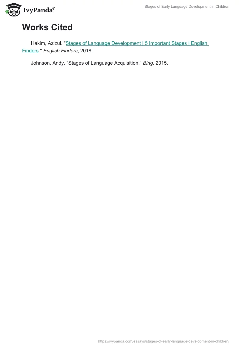 Stages of Early Language Development in Children. Page 2