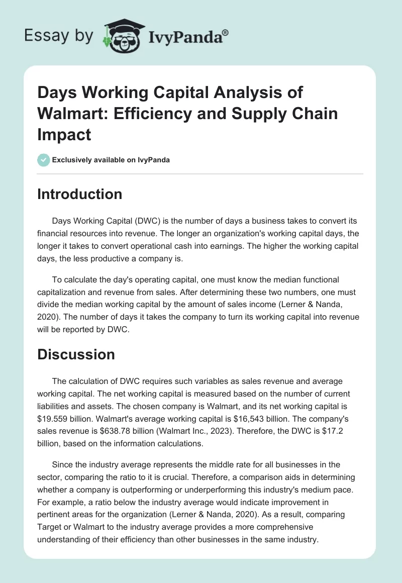 Days Working Capital Analysis of Walmart: Efficiency and Supply Chain Impact. Page 1