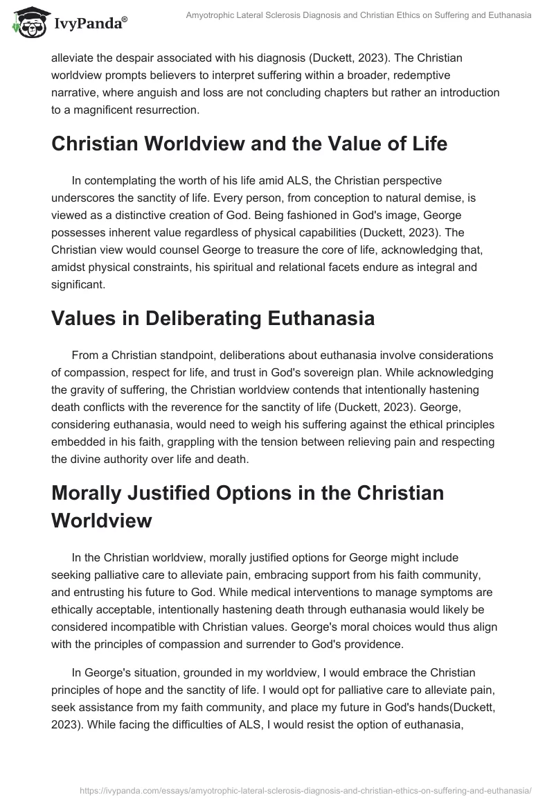 Amyotrophic Lateral Sclerosis Diagnosis and Christian Ethics on Suffering and Euthanasia. Page 2
