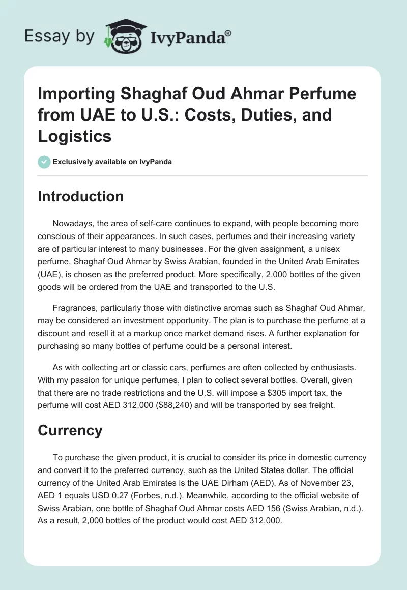 Importing Shaghaf Oud Ahmar Perfume from UAE to U.S.: Costs, Duties, and Logistics. Page 1