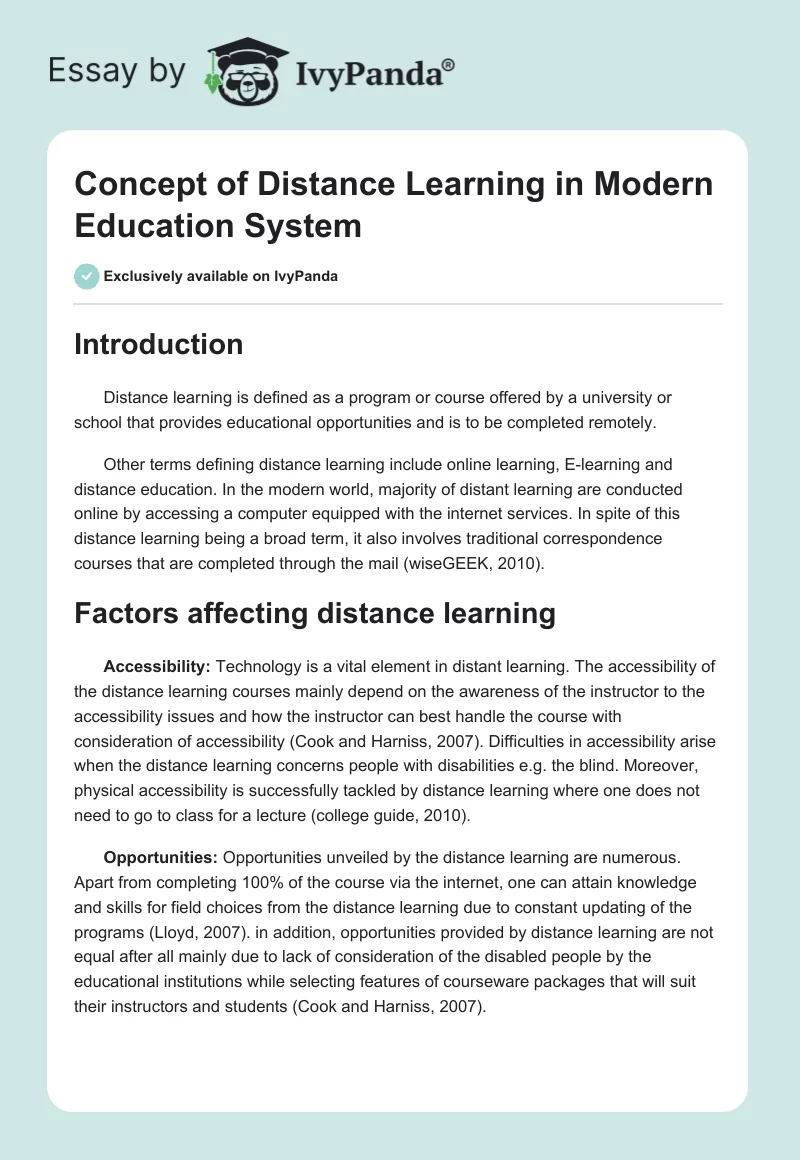 Concept of Distance Learning in Modern Education System. Page 1