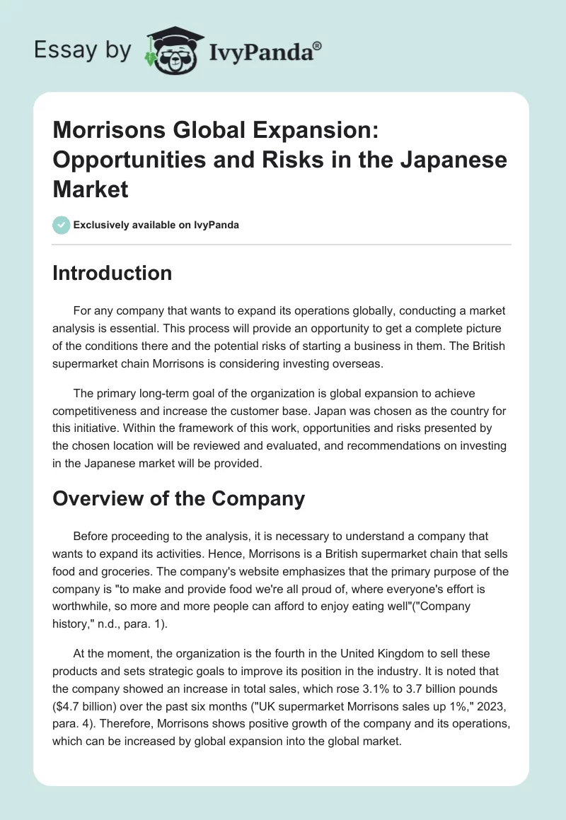 Morrisons Global Expansion: Opportunities and Risks in the Japanese Market. Page 1