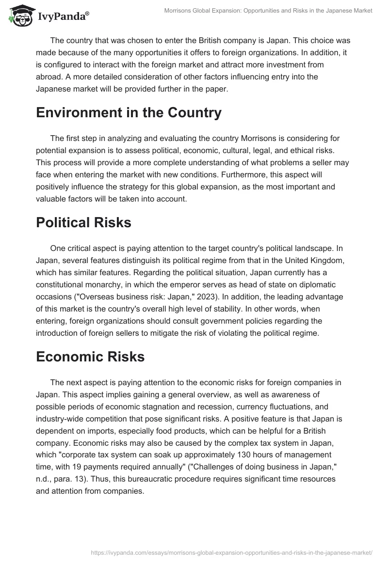 Morrisons Global Expansion: Opportunities and Risks in the Japanese Market. Page 2