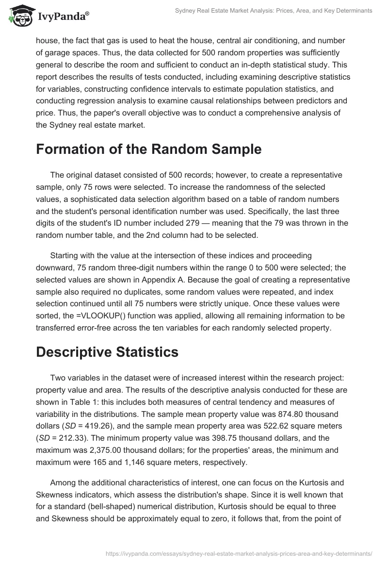 Sydney Real Estate Market Analysis: Prices, Area, and Key Determinants. Page 2