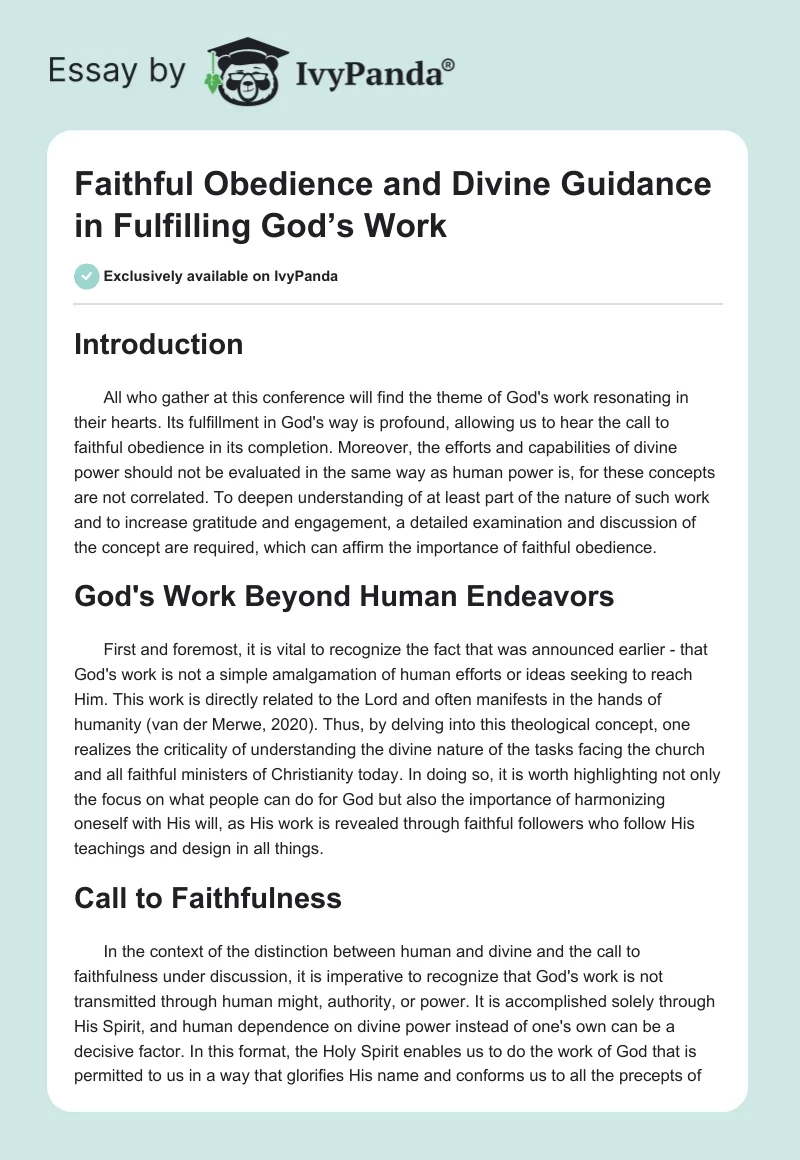 Faithful Obedience and Divine Guidance in Fulfilling God’s Work. Page 1