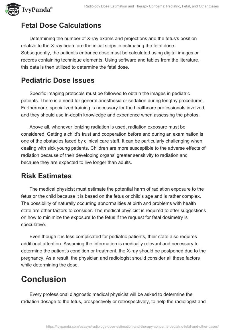 Radiology Dose Estimation and Therapy Concerns: Pediatric, Fetal, and Other Cases. Page 2